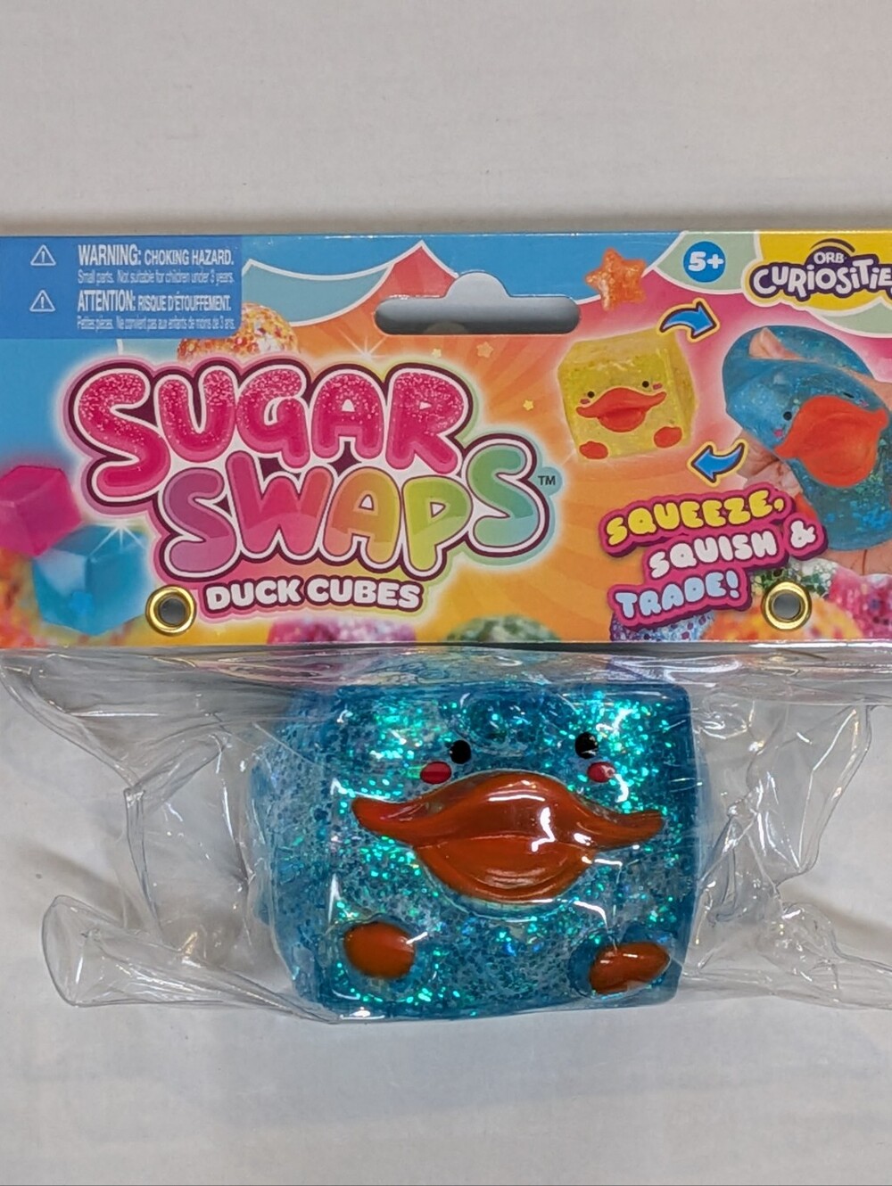 Sugar Swaps Blue Duck Cube Squishy-Blue Glitter with Orange Beak